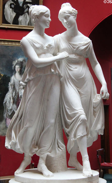 Campbell Sisters dancing a Waltz marble sculpture (1821-2) by Lorenzo Bartolini at National Gallery of Scotland. Edinburgh, Scotland.