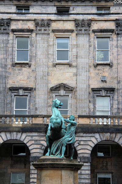 Alexander Taming Bucephalus statue (1883) by John Steell in courtyard of Edinburgh's City Chambers. Edinburgh, Scotland.