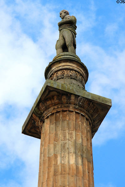 Walter Scott Memorial statue (1837) by John Greenshields (executed by A. Handyside Ritchie) on Doric column by David Rhind in George Square. Glasgow, Scotland.