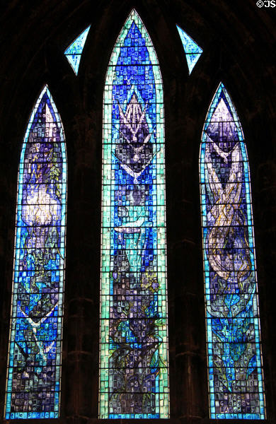 Modern stained glass in Glasgow Cathedral. Glasgow, Scotland.