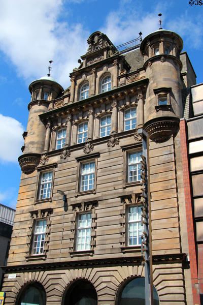 Former National Bank commercial building (1903) (190 Trongate) with sculptures by W Birnie Rhind. Glasgow, Scotland. Architect: T.P. Marwick.