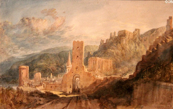 Bacharach & Burg Stahleck watercolor (1817) by Joseph Mallord William Turner at Hunterian Art Gallery. Glasgow, Scotland.