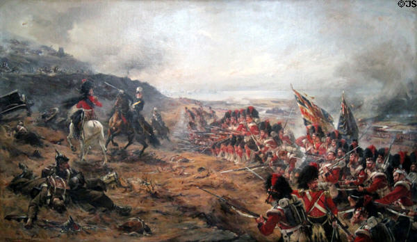 The Alma: Forward 42nd in Crimean War of 1854 painting (1888) by Robert Gibb at Kelvingrove Art Gallery. Glasgow, Scotland.