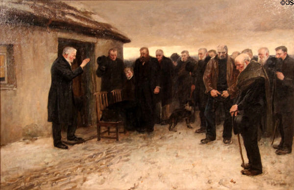 Funeral Service in the Highlands painting (1881-2) by James Guthrie of Glasgow Boys at Kelvingrove Art Gallery. Glasgow, Scotland.