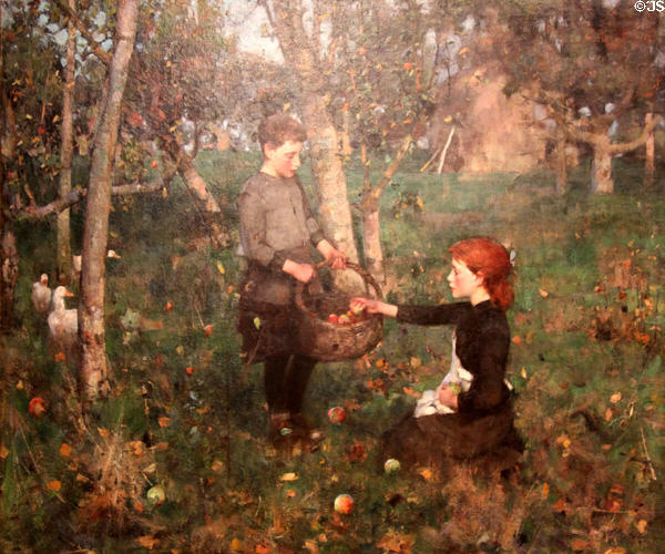 In the Orchard painting (c1885-6) by James Guthrie of Glasgow Boys at Kelvingrove Art Gallery. Glasgow, Scotland.