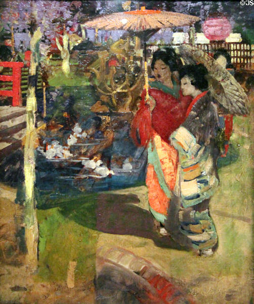 In a Japanese Garden painting (c1894) by George Henry of Glasgow Boys at Kelvingrove Art Gallery. Glasgow, Scotland.