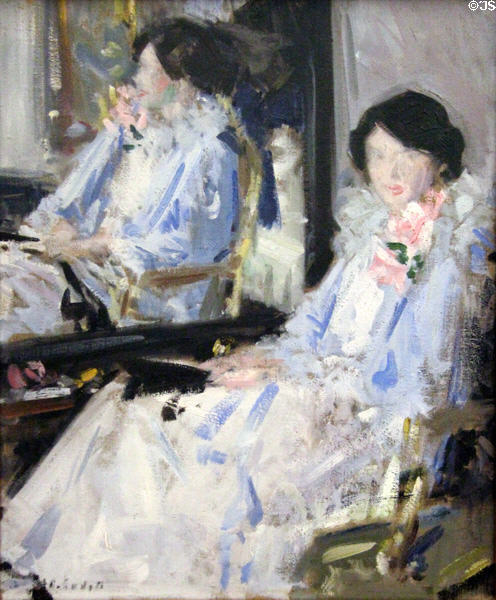 Girl in Blue - Reflections painting (c1912) by Francis Campbell Boileau Cadell of Scottish Colourists at Kelvingrove Art Gallery. Glasgow, Scotland.