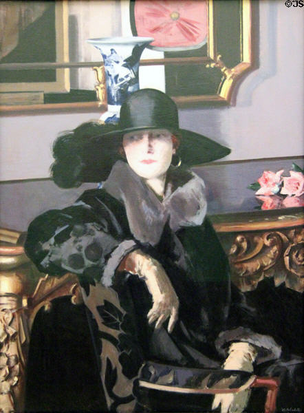 Lady in Black painting (c1925) by Francis Campbell Boileau Cadell of Scottish Colourists at Kelvingrove Art Gallery. Glasgow, Scotland.