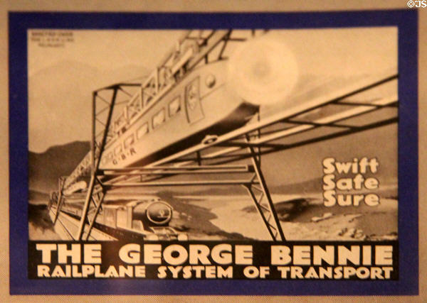 Poster promoting Scottish inventor George Bennie's railplane (1920s) at Kelvingrove Art Gallery. Glasgow, Scotland.