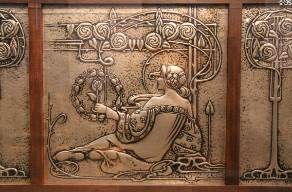 Detail of triptych with romantic Art Nouveau themes (c1905) by Marion Henderson Wilson of Glasgow school at Kelvingrove Art Gallery. Glasgow, Scotland.