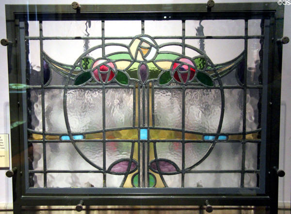 Stained glass panel (c1910) from a Glasgow tenement flat at Kelvingrove Art Gallery. Glasgow, Scotland.