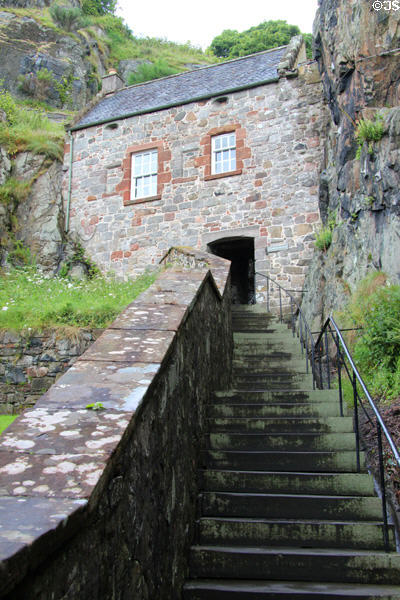 Steps ascending to Guardhouse (rebuilt 16thC) at Dumbarton Castle. Glasgow, Scotland.