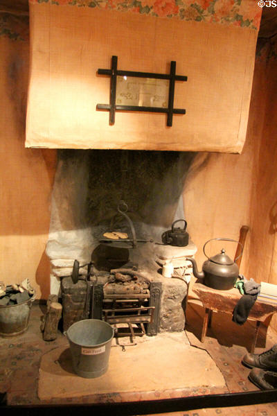 Farm hearth from Shadwick in Easter Ross (built for peat c1900 shown as used for coal 1950s) at National Museum of Rural Life. Kittochside, Scotland.