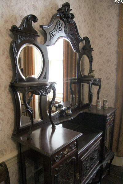 Mirrored sideboard in drawing room in Reid farmhouse at National Museum of Rural Life. Kittochside, Scotland.
