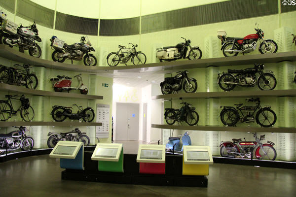 Collection of motorcycles at Riverside Museum. Glasgow, Scotland.