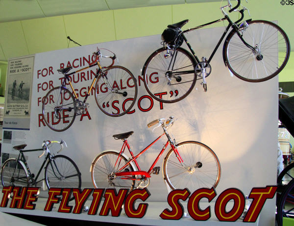 Collection of Flying Scot 10-speed bicycles (c1949-79) by Rattray's of Glasgow at Riverside Museum. Glasgow, Scotland.