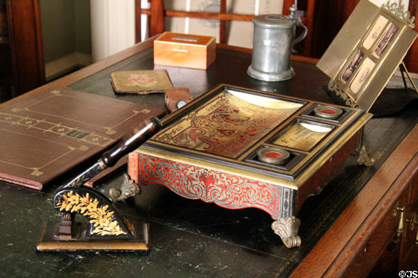 Desk set with embossing stamp in Library at Culzean Castle. Maybole, Scotland.