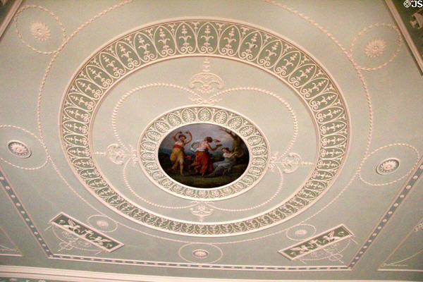 Library ceiling (1770s) by Robert Adam with classical scene at Culzean Castle. Maybole, Scotland.