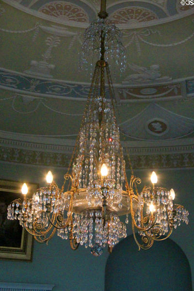 Gasolier with crystals in round drawing room at Culzean Castle. Maybole, Scotland.