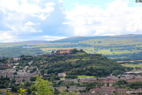 Stirling Castle seen from Wallace Monument across valley. Stirling, Scotland.