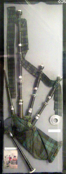 Silver mounted bagpipes played at Balaklava during Crimean War at Stirling Castle Regimental Museum. Stirling, Scotland.