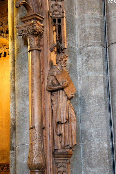 Carved Moses (1893) at Dunblane Cathedral. Dunblane, Scotland.