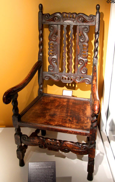 Royal oak chair (c1700) from palace at Dunfermline Carnegie Library Museum. Dunfermline, Scotland.