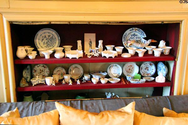 Porcelain souvenir collection in Chinese sitting room at Newhailes. Musselburgh, Scotland.
