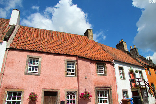 Pink house (17thC) (2 Tanhouse Brae) with Greek inscription on lintel. Culross, Scotland.