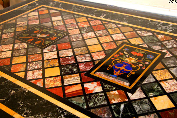 Pietra dura table top with Florentine marble inlay at Hopetoun House. Queensferry, Scotland.