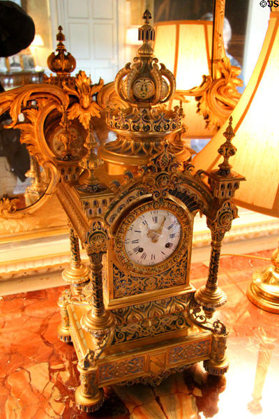French double dial clock (late 19thC) from Le Roy et Fils of Paris in Yellow Drawing Room at Hopetoun House. Queensferry, Scotland.