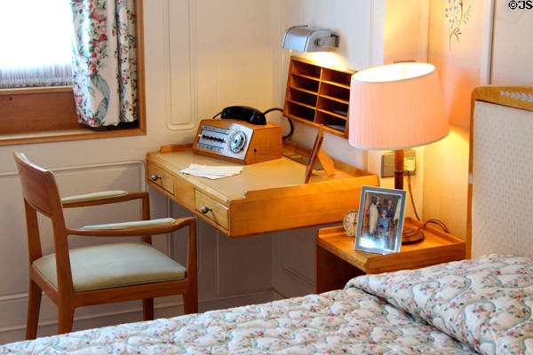 Writing table in Queen's bedroom on Royal Yacht Britannia. Edinburgh, Scotland.