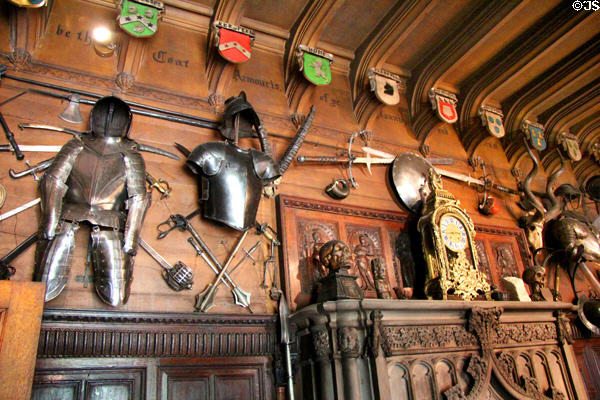 Sir Walter Scott's arms collection in entrance hall at Abbotsford House. Melrose, Scotland.