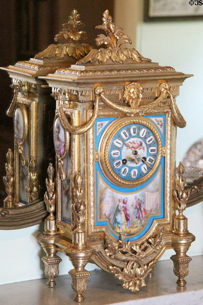 Mantle clock (prob. French) in small library at Thirlestane Castle. Scotland.