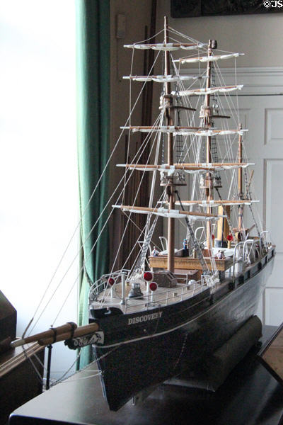 Model of RSS Discovery, Antarctic exploration three-masted ship, in billiard room / library at Glamis Castle. Angus, Scotland.