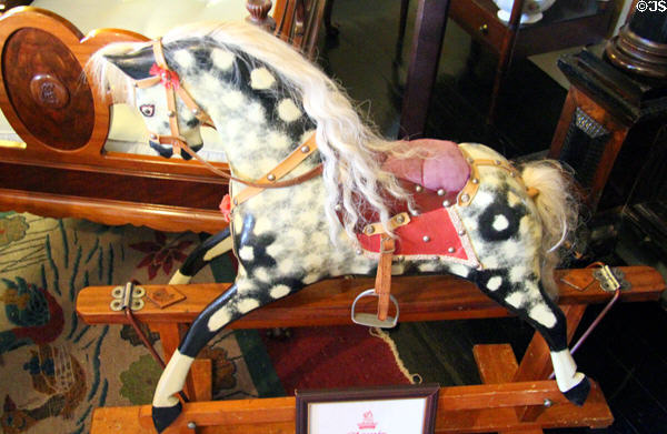 Rocking horse used by Queen Elizabeth in Queen Mother's bedroom at Glamis Castle. Angus, Scotland.