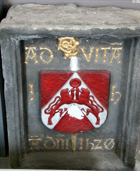Heraldic stone of Prior John Hepburn (1520) in museum at St Andrews Cathedral. St Andrews, Scotland.