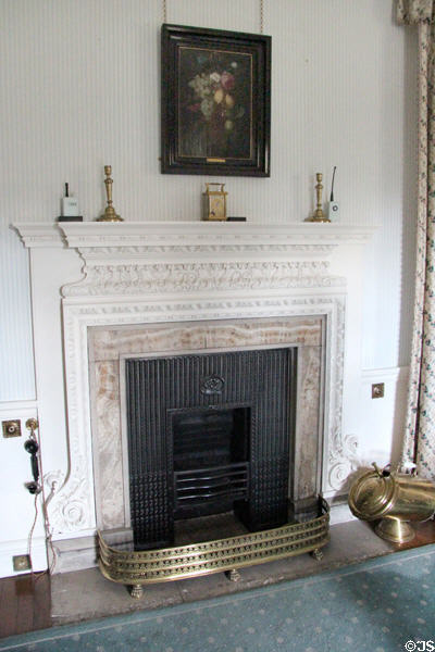 Fireplace (1906) in Beatrice Sharp's bedroom with intercom phone at Hill of Tarvit Mansion. Cupar, Scotland.