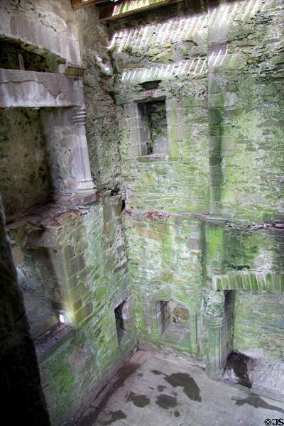 Tower house interior ruins at Cardoness Castle. Scotland.