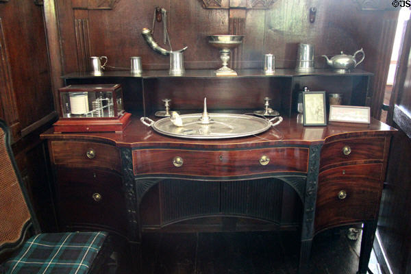 Sideboard with silver collection at Craigievar Castle. Alford, Scotland.
