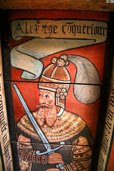 Alexander the Great (coquerior) ceiling painting in nine nobles room at Crathes Castle. Crathes, Scotland.