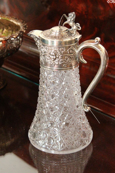 Cut glass decanter with silver handle & lion lid at Drum Castle. Drumoak, Scotland.