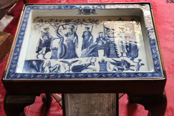 Ceramic Carbridge Lanx Tray with birth of Apollo scene reproduced from Roman silver tray discovered in England at Drum Castle. Drumoak, Scotland.