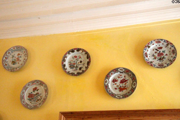 Chinese famille-rose plates in yellow sitting room at Cawdor Castle. Cawdor, Scotland.