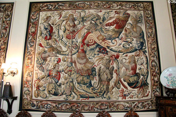 Scene from Don Quixote tapestry in dining room at Cawdor Castle. Cawdor, Scotland.