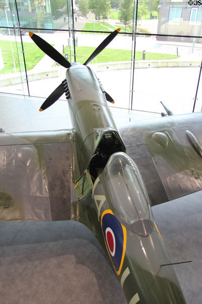 Supermarine Spitfire fighter (LF Mk XVIE) (c1945) at Potteries Museum & Art Gallery. Hanley, Stoke-on-Trent, England.