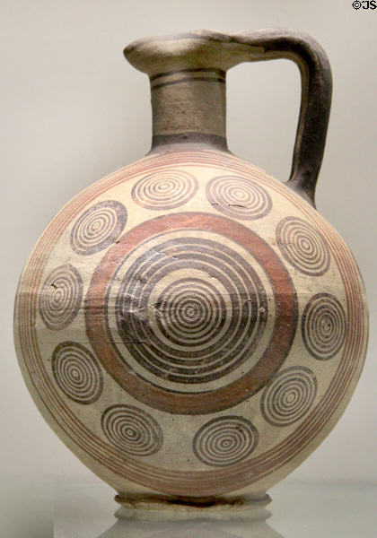 Earthenware hand-painted jug (700-500 BCE) from Cyprus at Potteries Museum & Art Gallery. Hanley, Stoke-on-Trent, England.