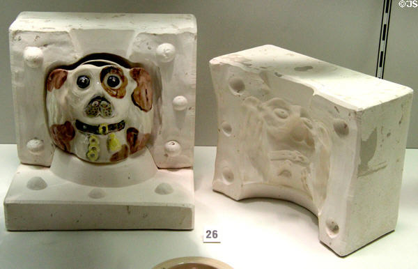 Slip-mold & hollow money box made in the mold (2008) by Gladstone Pottery Museum of Longton, Staffordshire at Potteries Museum & Art Gallery. Hanley, Stoke-on-Trent, England.