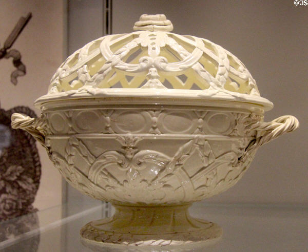 Queen's Ware covered basket (c1774) by Wedgwood at World of Wedgwood. Barlaston, Stoke, England.