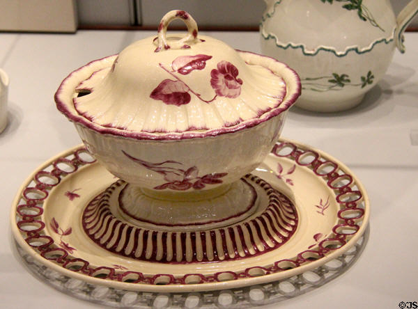 Queen's Ware three-part crème bowl (c1776) in manner of James Bakewell for Wedgwood at World of Wedgwood. Barlaston, Stoke, England.
